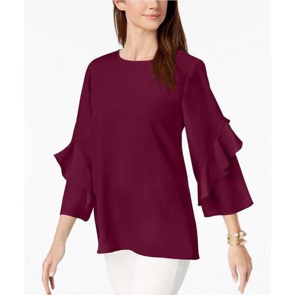 Alfani Petite Ruffled-Sleeve Zip-Back Top - Picture 1 of 3